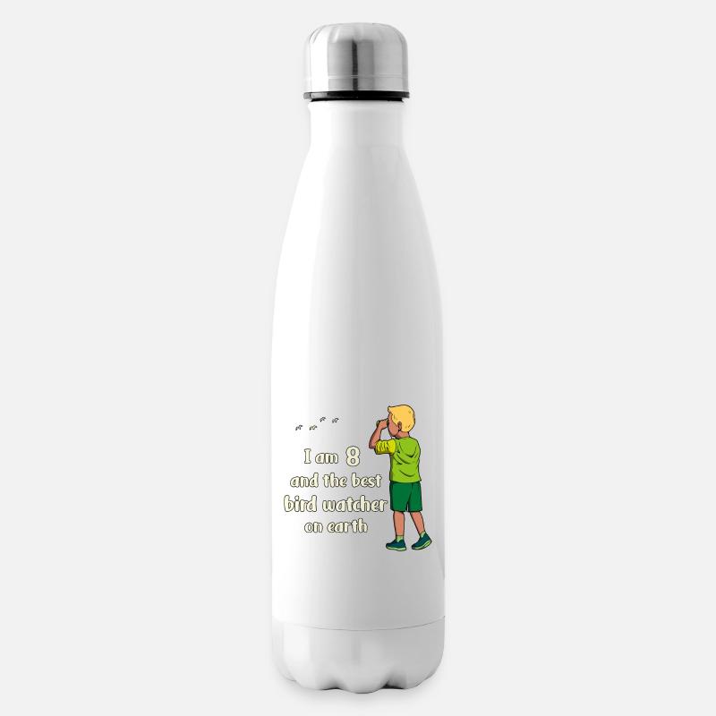 J’ai 8 ans - Observation des oiseaux garçon - Bouteille isotherme - blanc