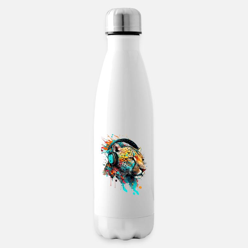 Leopard mit Kopfhörern DJ - Isolierflasche - Weiß