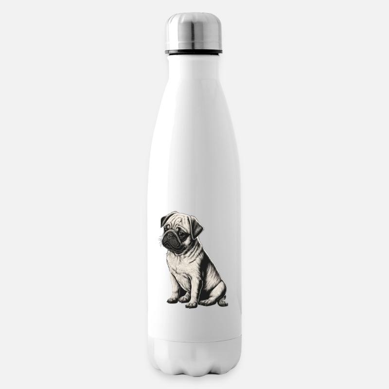 Schwarz weißer Mops - Isolierflasche - Weiß