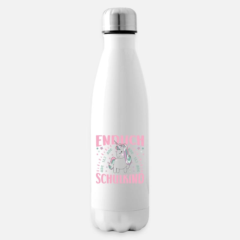 Einschulung Endlich Schulkind Mädchen Einhorn - Isolierflasche - Weiß