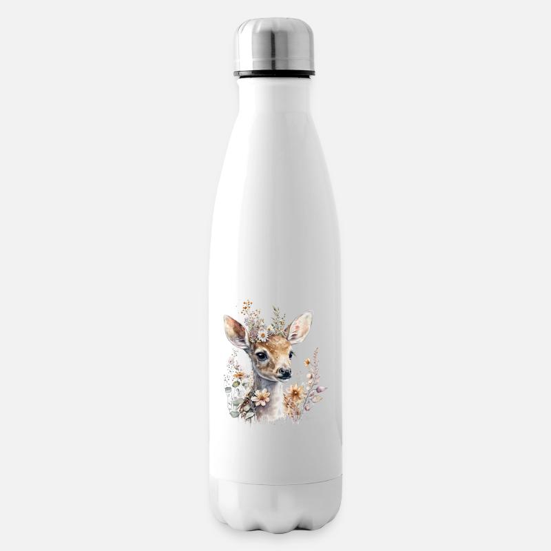 Reh mit Blumen - Isolierflasche - Weiß