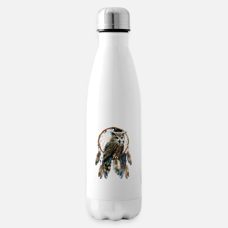 Eule Traumfänger Vogel Federn - Isolierflasche - Weiß