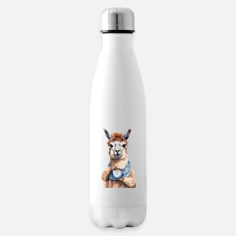 Lama mit Kaffee -Aquarellstil - Isolierflasche - Weiß