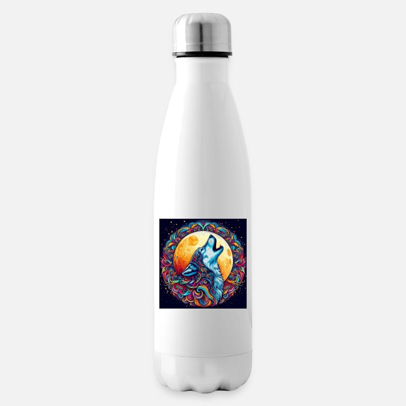 Wolf heult den Mond an - Isolierflasche - Weiß