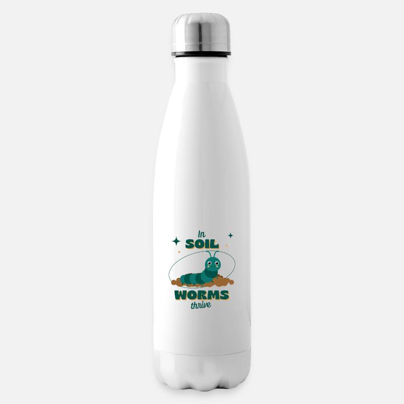 Im Boden gedeihen Würmer - Isolierflasche - Weiß