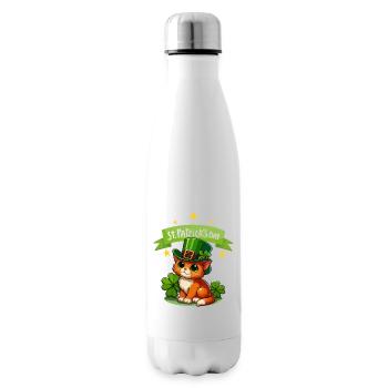 Chat de la Saint-Patrick Shamrock chanceux mignon - Bouteille isotherme - blanc - Droite