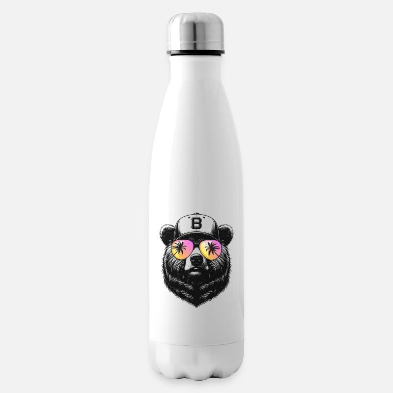 Bär mit Sonnenbrille - Isolierflasche - Weiß