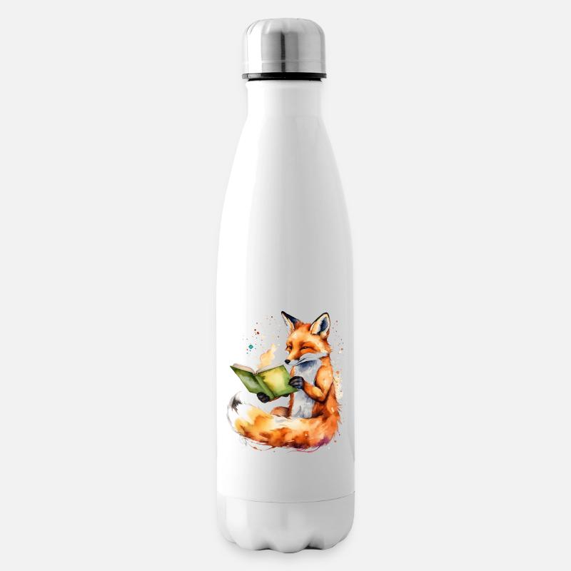 Fuchs Lesen Buch Bunt Tier Design Print - Isolierflasche - Weiß