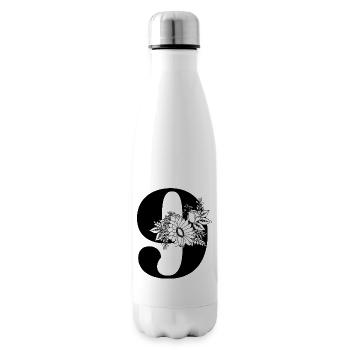 Nummer 9 Schwarze Blumen -9. Geburtstag Blumen - Isolierflasche - Weiß - Rechts