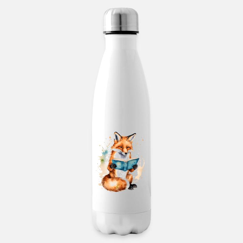 Fuchs Lesen Buch Bunt Tier Design Print - Isolierflasche - Weiß