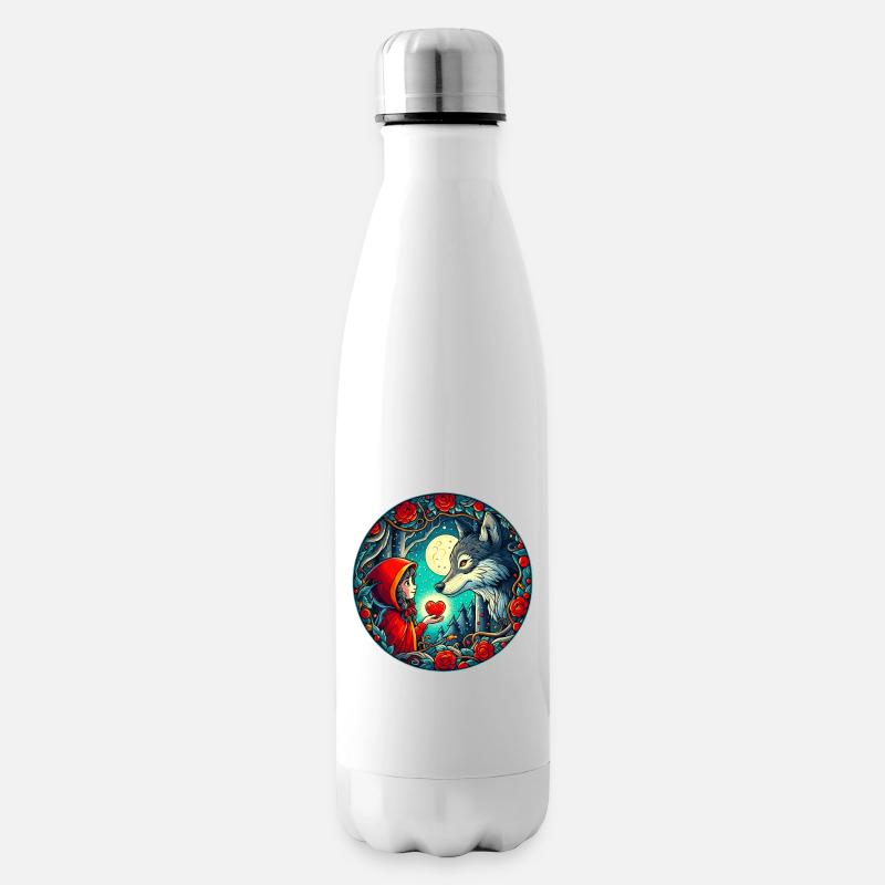 Märchen Rotkäppchen Wolf Kinder Herz Tierschutz - Isolierflasche - Weiß