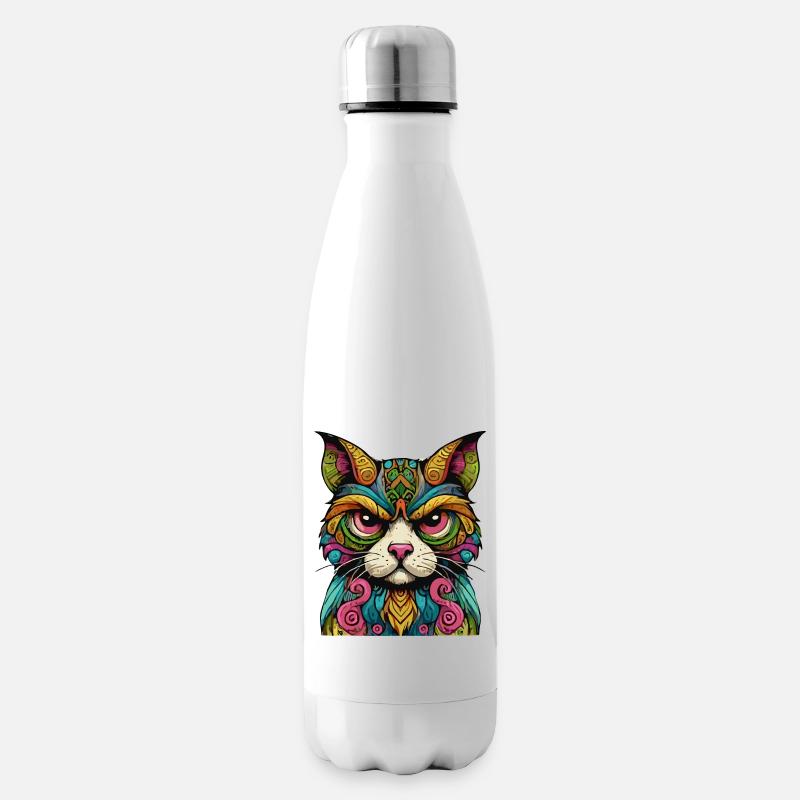 Bunter Katzenblick – Mystische Kunst - Isolierflasche - Weiß