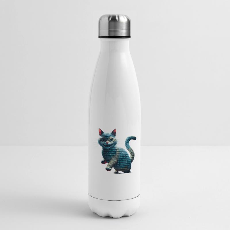 Tech cat with binary code for programmers and Insulated Water Bottle