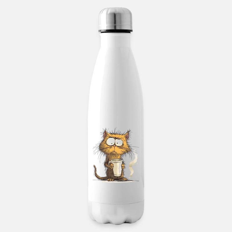 Chat du matin avec du café - Bouteille isotherme - blanc