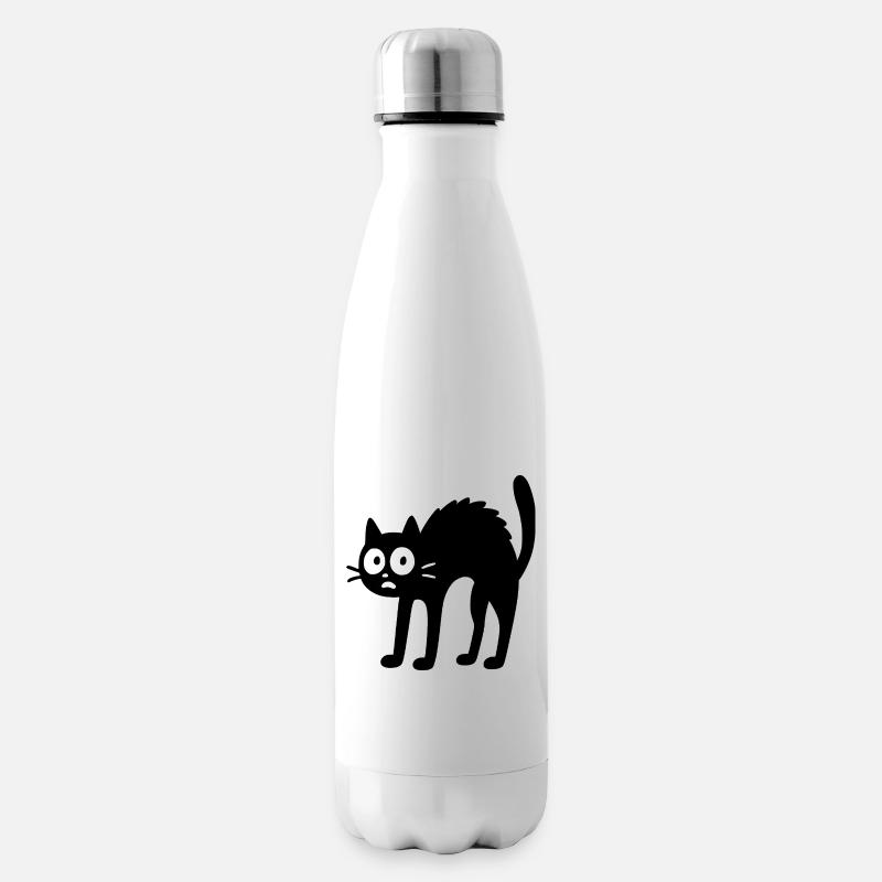 Schwarze Katze – Lustiges Cartoon Design - Isolierflasche - Weiß