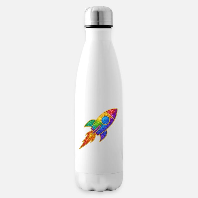 Regenbogen Rakete Glitzer Design - Isolierflasche - Weiß