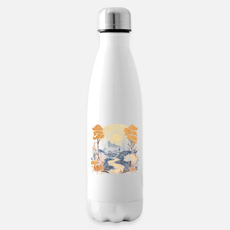 Herbstliche Traumlandschaft mit Bergen - Isolierflasche - Weiß