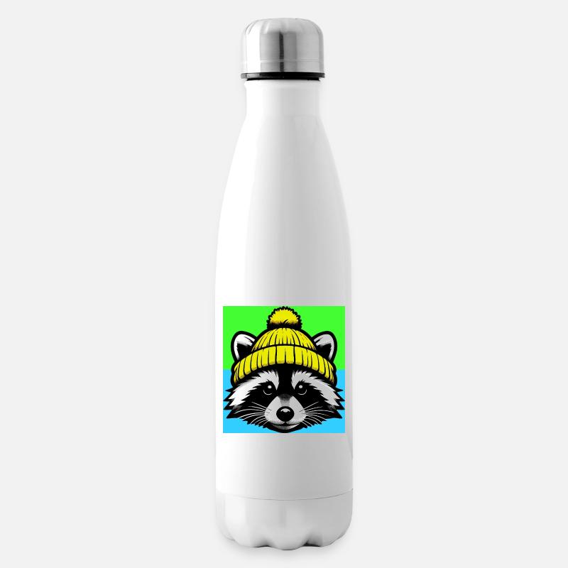 Waschbär mit Wollmütze - Isolierflasche - Weiß