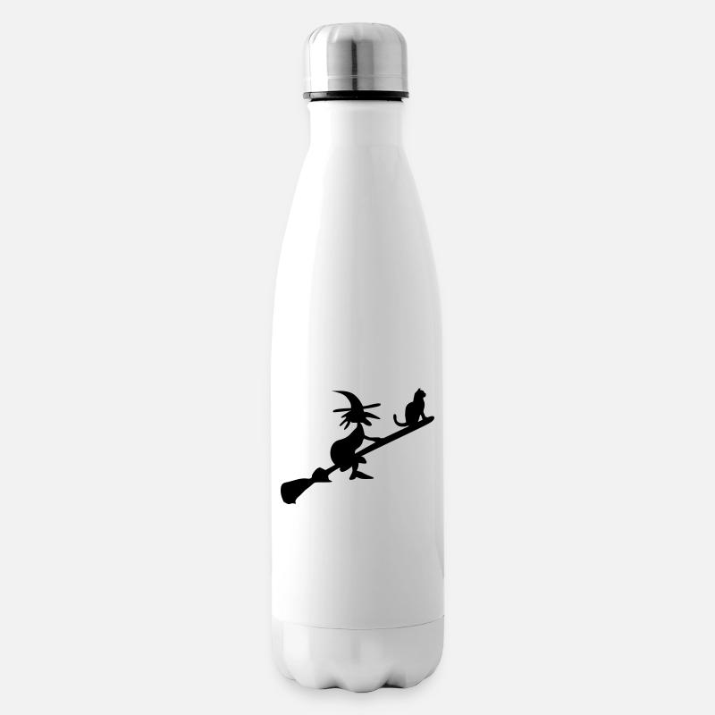 Hexe und Katze auf Besen - Isolierflasche - Weiß