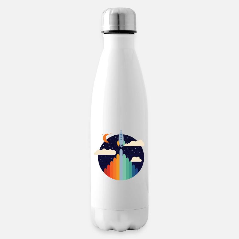 Fusée (Rayures Colorées, Cercle) - Bouteille isotherme - blanc