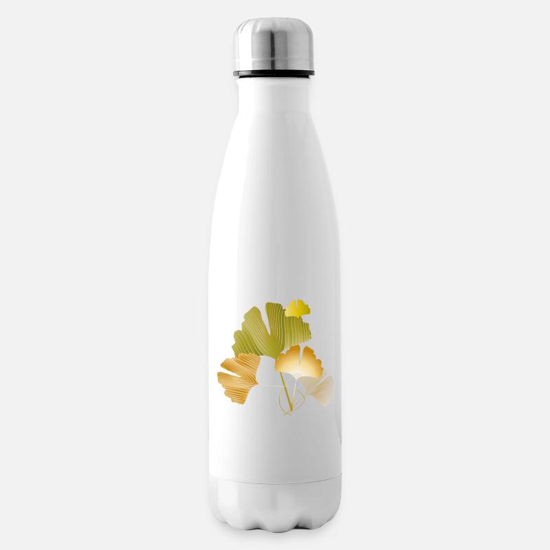Feuilles élégantes de ginkgo doré et vert - Bouteille isotherme - blanc