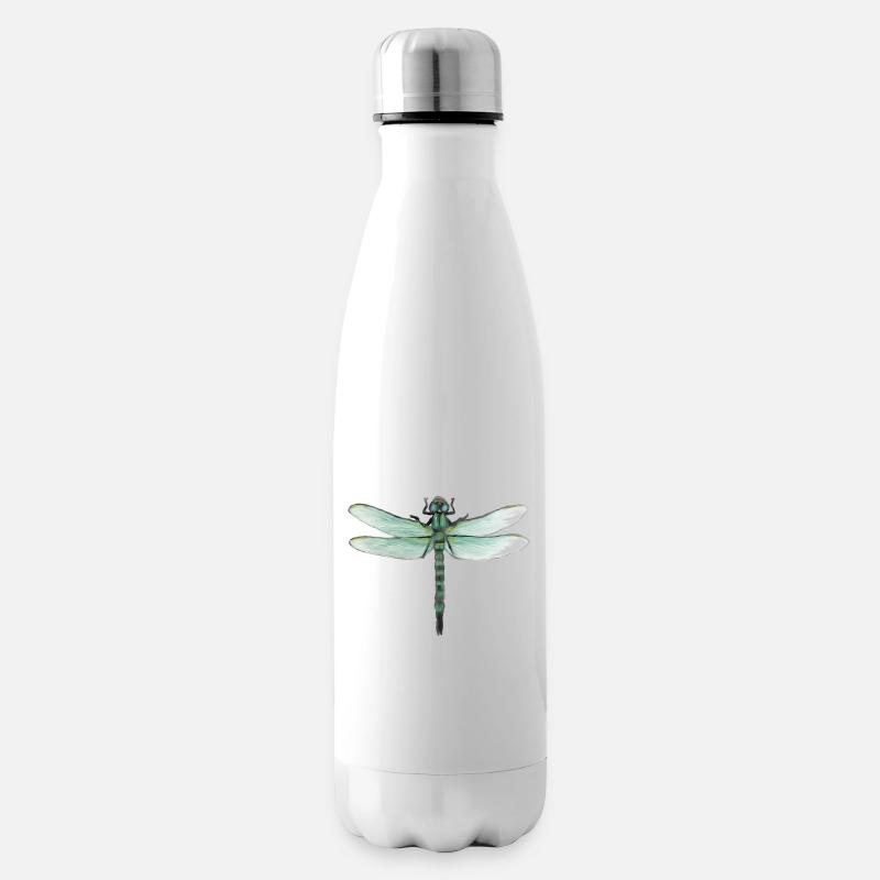 Grüne Libelle Wasserfarbkunst - Isolierflasche - Weiß