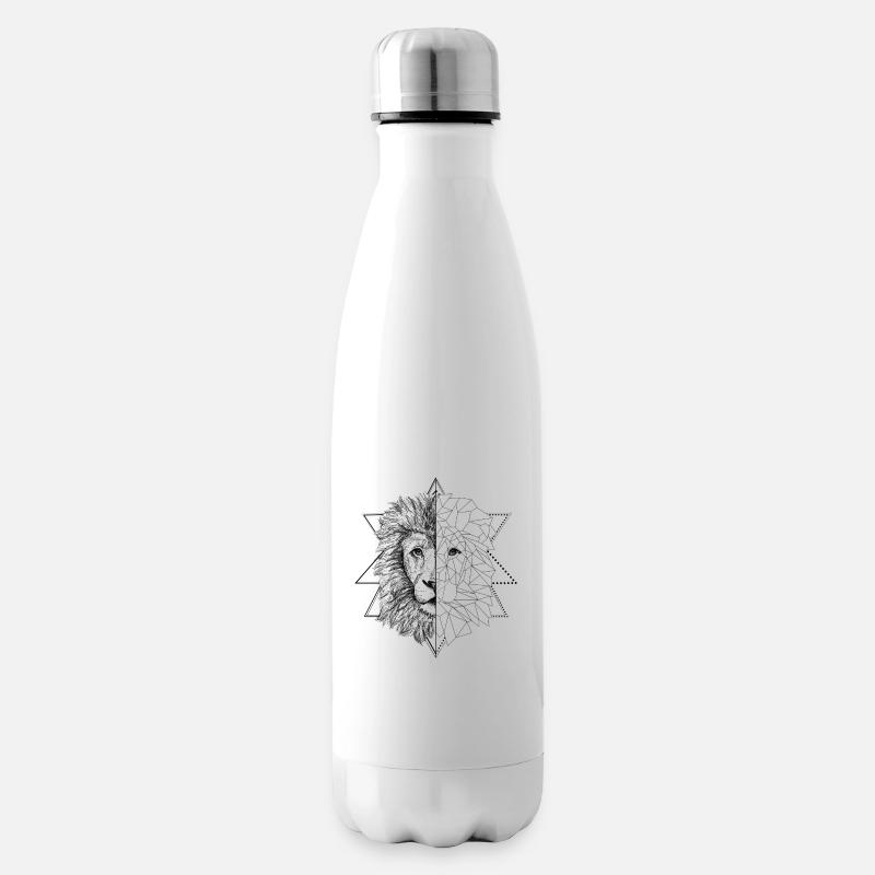 Schwarzer Tattoo inspirierter Löwe | Low Poly Art - Isolierflasche - Weiß