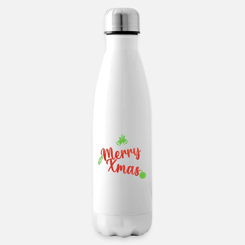 Fröhlicher Weihnachtspullover grün und rot - Isolierflasche - Weiß