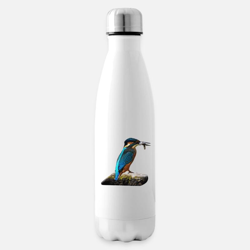 coole vögel, fischendes Eisvogel männchen - Isolierflasche - Weiß