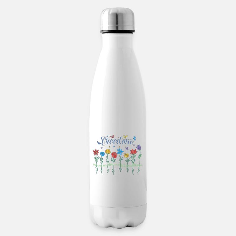 Freedom Blumen Schmetterlinge Freiheitsdesign - Isolierflasche - Weiß