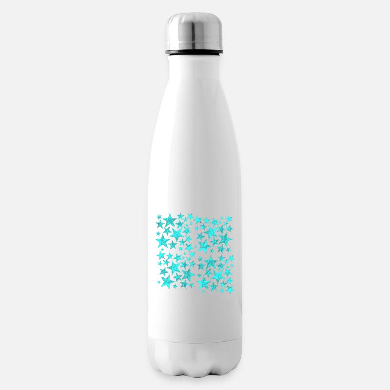 Leuchtende blaue Sternenmuster auf Schwarz - Isolierflasche - Weiß