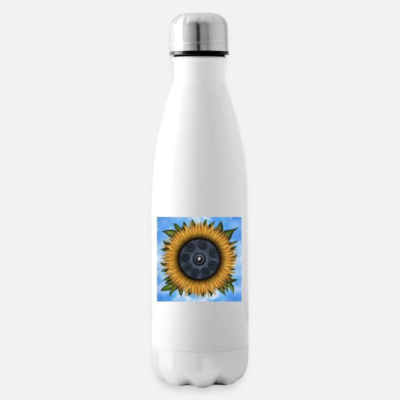 Handpan mit Sonnenblume - Isolierflasche - Weiß