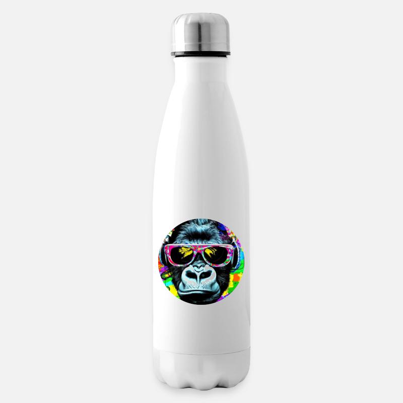 Gorilla mit Kopfhörer und Sonnenbrille - Isolierflasche - Weiß