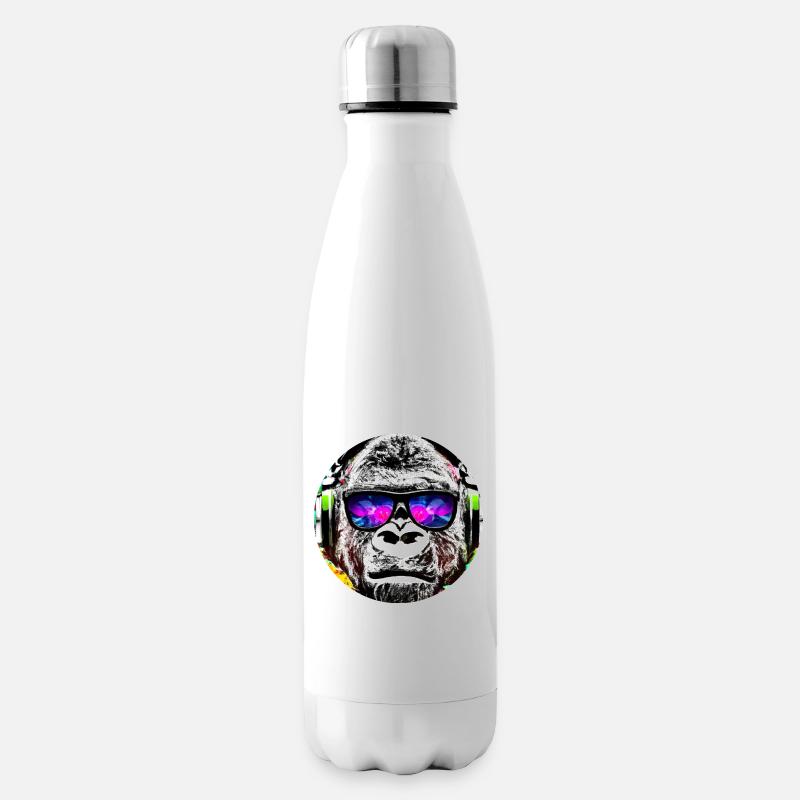 Gorilla mit Kopfhörer und Sonnenbrille - Isolierflasche - Weiß
