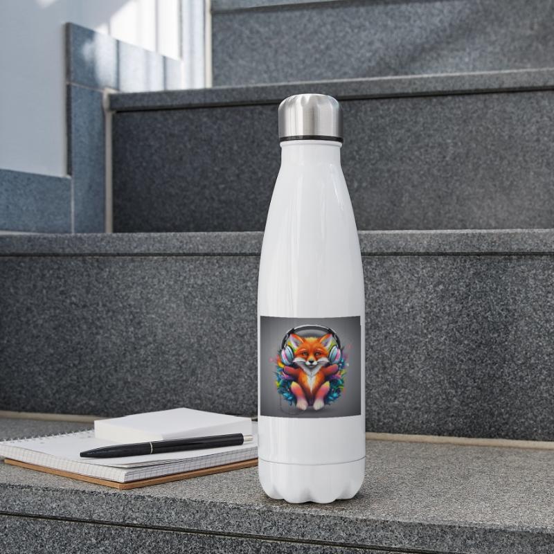 Fuchs mit Kopfhörer Farbexplosion Isolierflasche