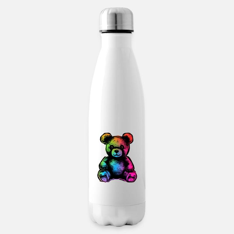 Regenbogen-Teddybär - Isolierflasche - Weiß