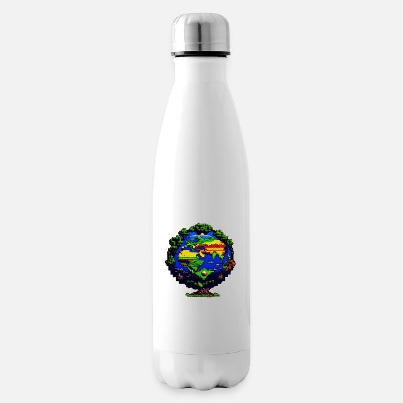 La Terre en pixel art - Bouteille isotherme - blanc