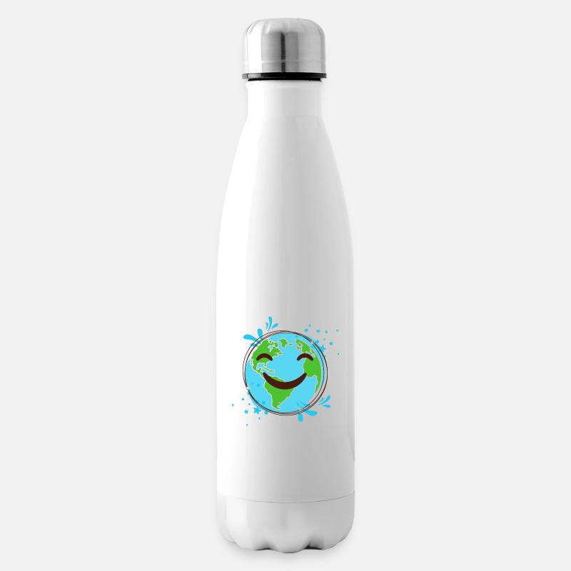 Terre Souriant design globe joyeux - Bouteille isotherme - blanc