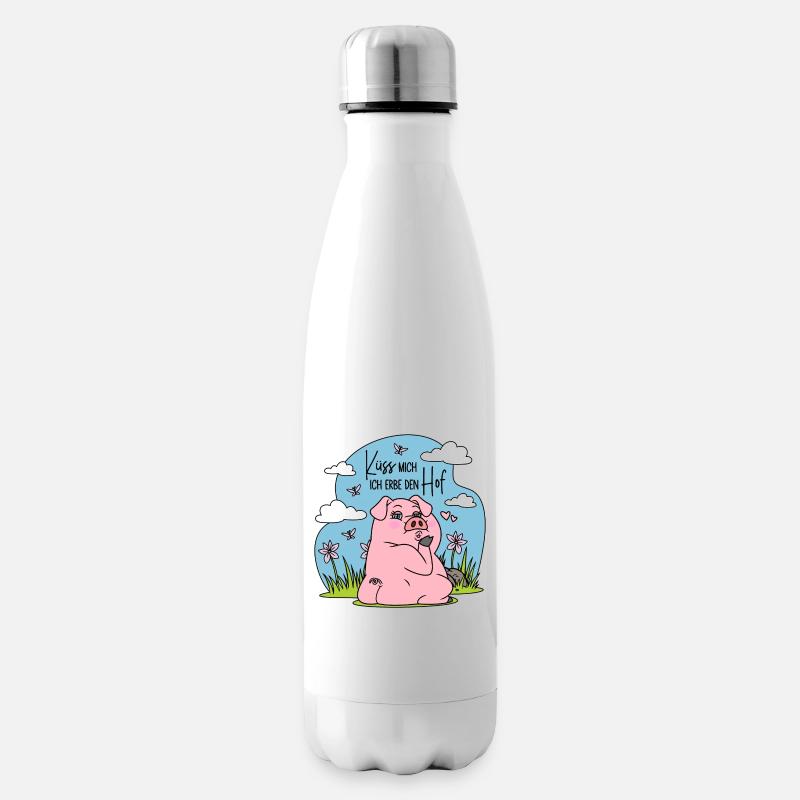 Bauernhof Bauer Schwein Küss mich Ich erbe den Hof - Isolierflasche - Weiß