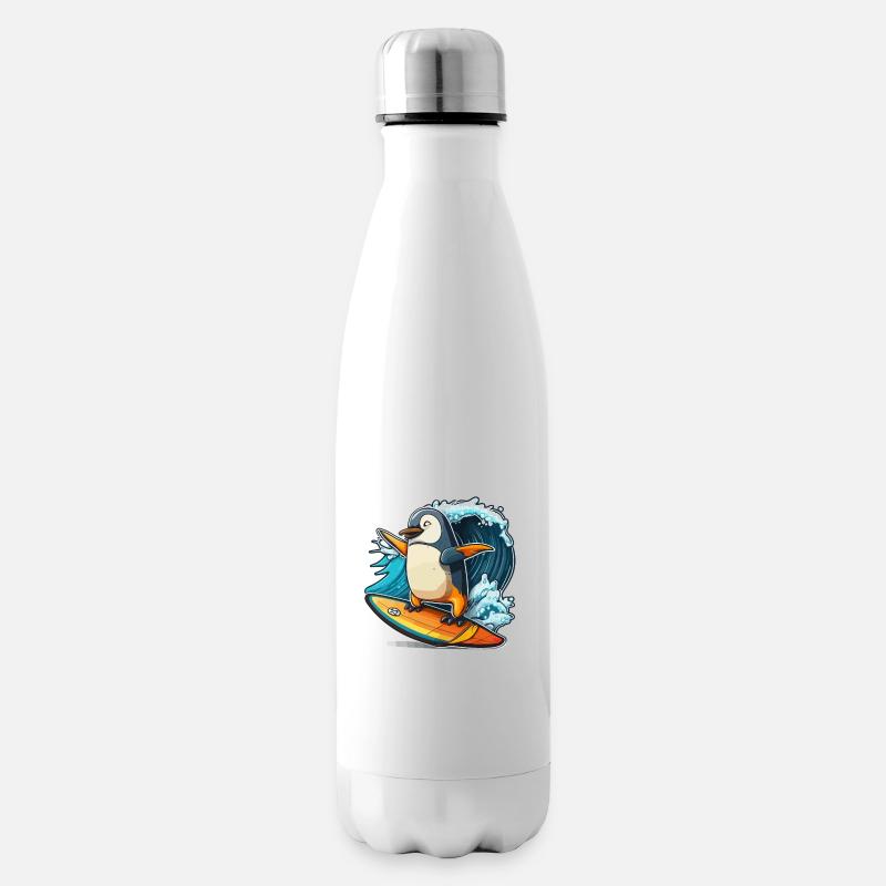 Pinguin Wave Rider - Isolierflasche - Weiß