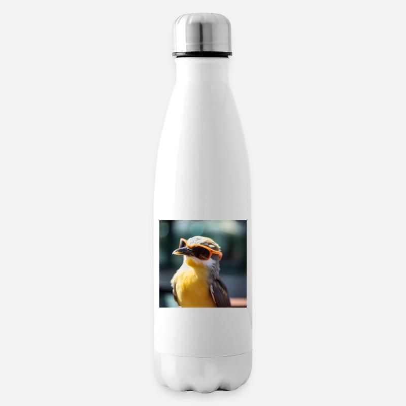 Vogel mit Orangen Sonnenbrillen - Isolierflasche - Weiß