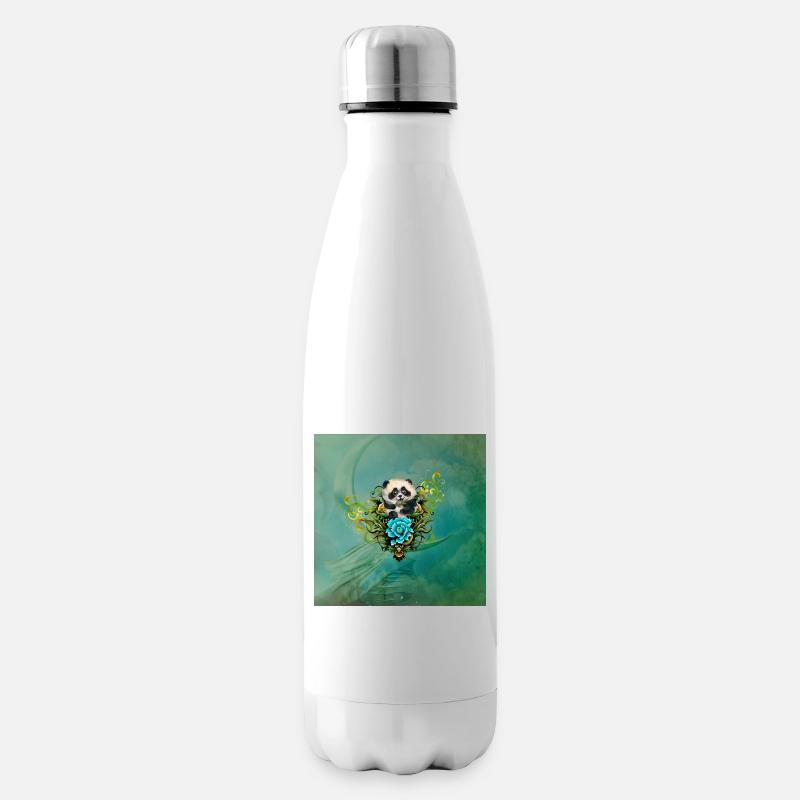 Mignon petit panda avec des fleurs - Bouteille isotherme - blanc