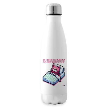 WITZIGE GLÜHWEIN KATZE IM BETT RETRO PIXELART - Isolierflasche - Weiß - Rechts