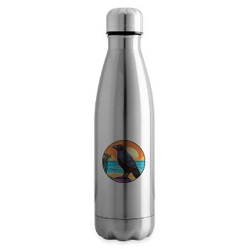 Crow Watercolor Cartoon Kawaii Clipart Animal - Insulated Water Bottle - silver - Right