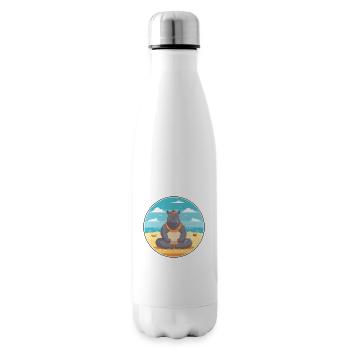Rhino Cartoon Yoga Beach Summer Illustration - Insulated Water Bottle - white - Right