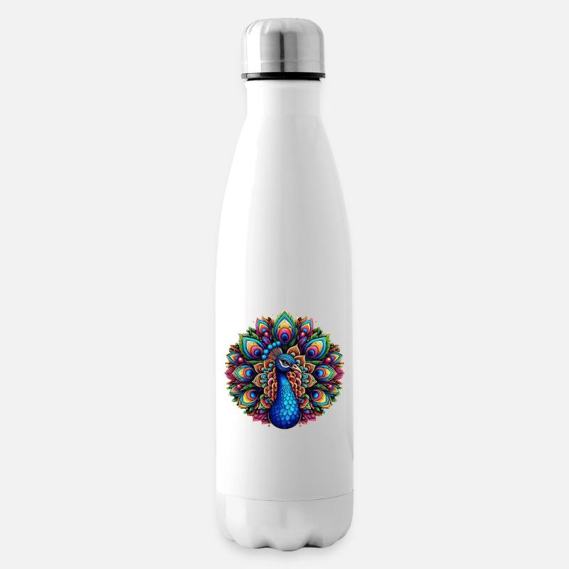 Pfau mit Mandalas verziert - Isolierflasche - Weiß
