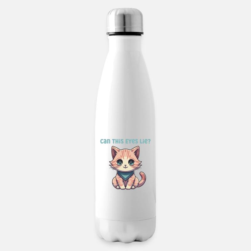 Chat mignon avec de grands yeux et un bandana - Bouteille isotherme - blanc