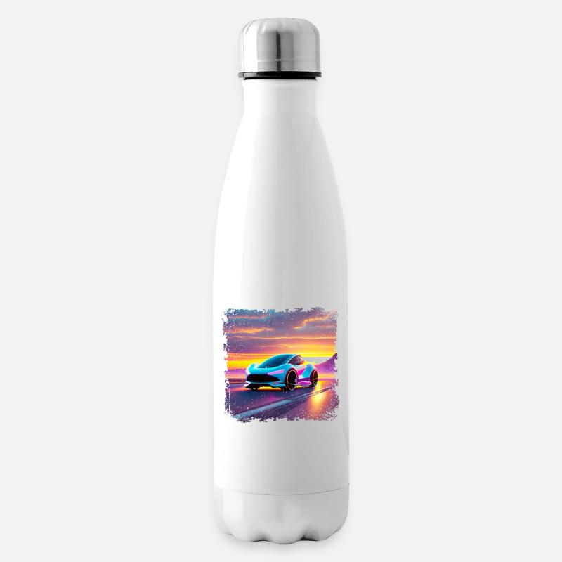 futuristisches Auto in Sonnenuntergangsfarben - Isolierflasche - Weiß