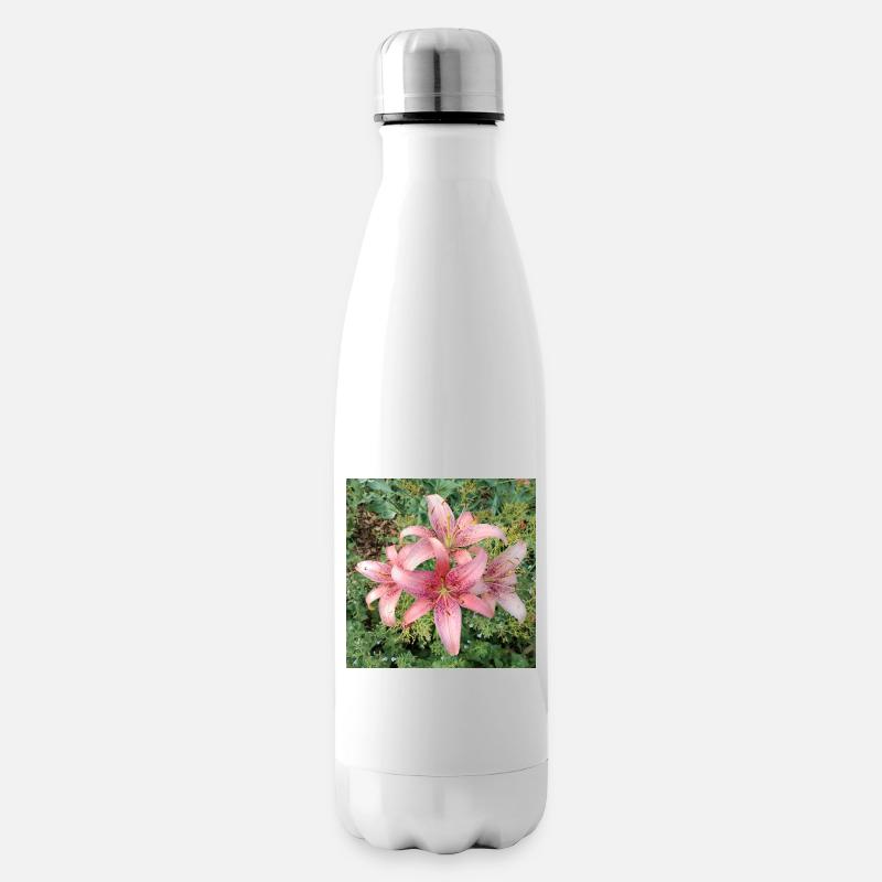 Rosa Lilienblüten - Isolierflasche - Weiß