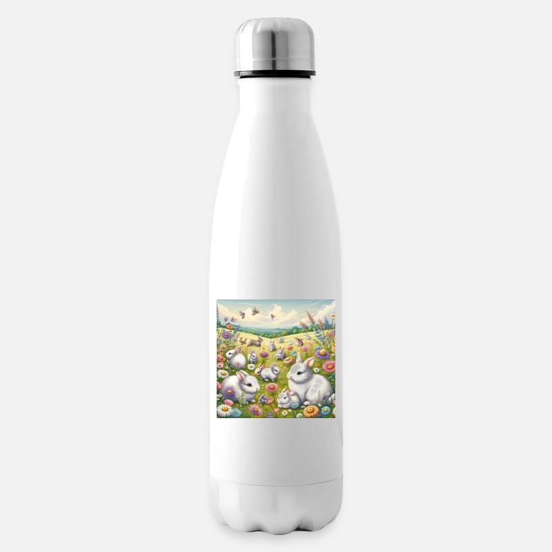 Kaninchen in einem Blumenfeld - Isolierflasche - Weiß